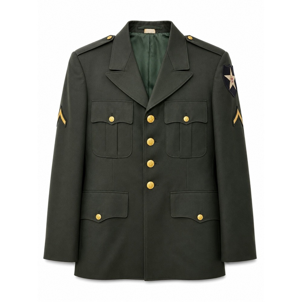 Vintage 60s US Army Wool Dress Uniform Jacket 37R 2nd Infantry Indianhead Patch